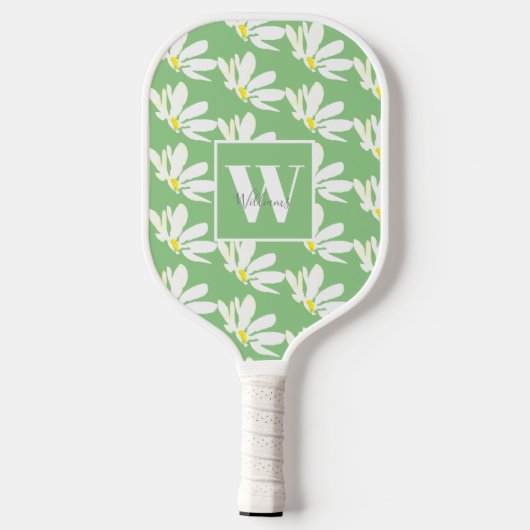 Monogram White Floral Daisy Pickleball Paddle (Achterkant)