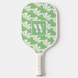 Monogram White Floral Daisy Pickleball Paddle