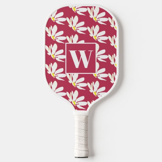 Monogram White Floral Daisy Pickleball Paddle (Voorkant)