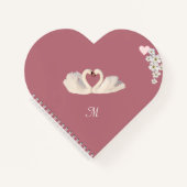 Monogram White Flowers and Swans on Roos Gold Notitieboek (Voorkant)