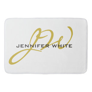 Monogram White Gold Color Plain Modern minimalist Badmat