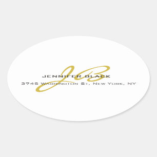 Monogram White Gold Color Plain Modern minimalist Ovale Sticker