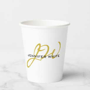 Monogram White Gold Color Plain Modern minimalist Papieren Bekers