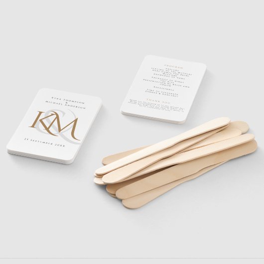 Monogram White Gold Modern Simple Wedding Program Handwaaier (Niet-gemonteerd)