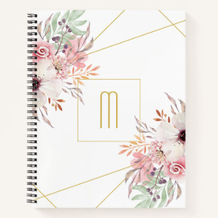Monogram White Gold   Roze Floral-laptop Notitieboek