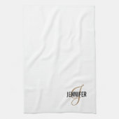 Monogram White Gold Script Elegant Kitchen Towel Theedoek (Verticaal)