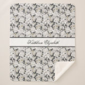 Monogram White Gray Swan Floral Elegant Stijlvol Sherpa Deken (Voorkant)