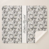 Monogram White Gray Swan Floral Elegant Stijlvol Sherpa Deken (Voorkant (horizontaal))