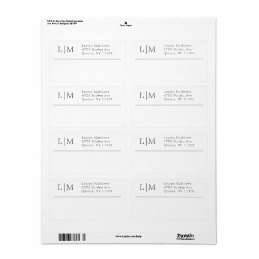 Monogram White Grey Business Shipping Etiket (Full Sheet)