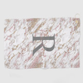 Monogram White Grey Gold Pink Marble Trendy Golfhanddoek (Horizontaal)