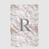 Monogram White Grey Gold Pink Marble Trendy Golfhanddoek (Voorkant)