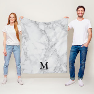 Monogram White Grey Marble Fleece Deken