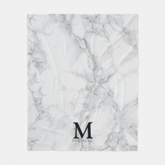 Monogram White Grey Marble Fleece Deken (Voorkant)