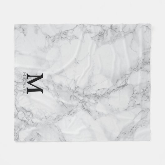 Monogram White Grey Marble Fleece Deken (Voorkant (Horizontaal))