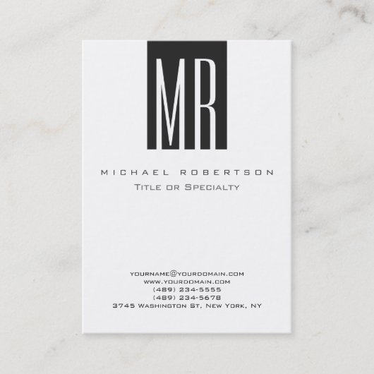 Monogram White Grey Stripe Chubby Visitekaartje (Voorkant)