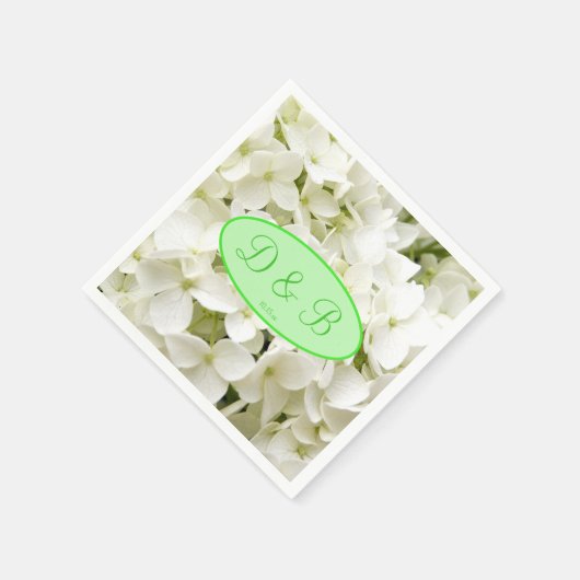Monogram White Hydrangea Wedding Servet (Hoek)