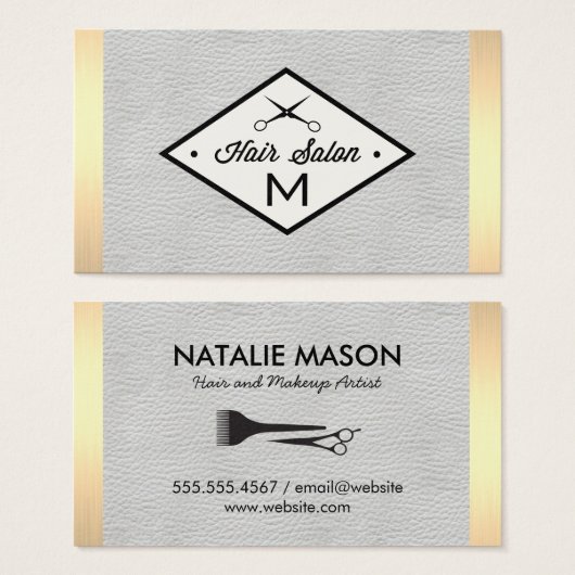 Monogram White Leather Gold Lux Trim Visitekaartje (Voorkant /achterkant)