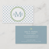 Monogram White Lt Blue Polka Dot Visitekaartje (Voorkant / Achterkant)