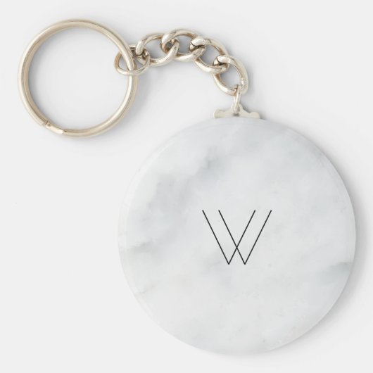 Monogram White Marble Sleutelhanger (Voorkant)