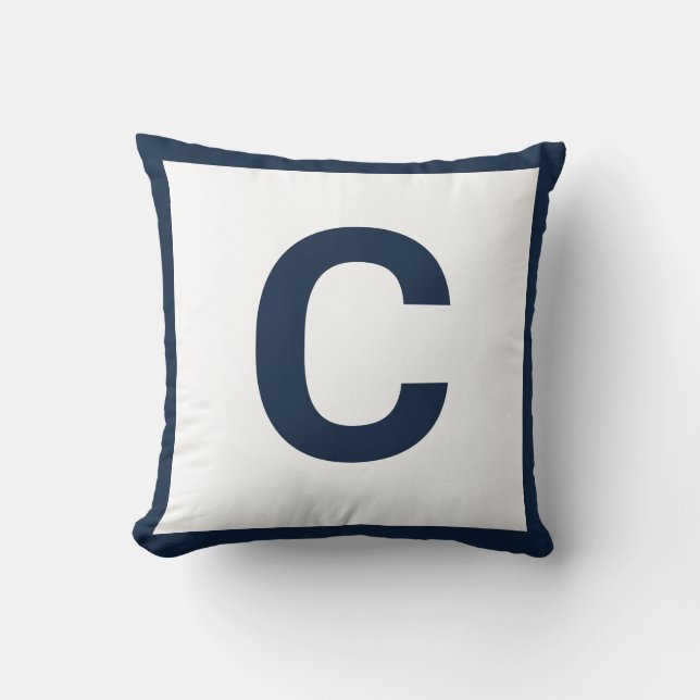 MONOGRAM WHITE NAVY DOUBLESIDED Cushion Pillow Kussen (Voorkant)