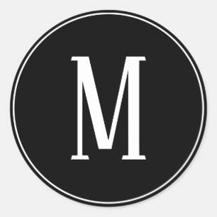 Monogram White op Black Round Sticker