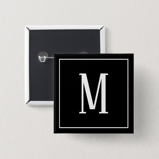 Monogram White op Black Square Button (Voorkant /achterkant)