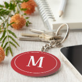 Monogram White op Donkere rode Sleutelhanger (Zijkant)