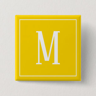 Monogram White op Golden Yellow Square Button