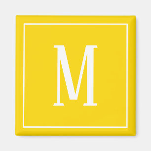 Monogram White op Golden Yellow Square Magnet