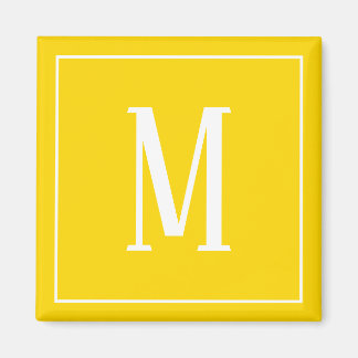 Monogram White op Golden Yellow Square Magnet