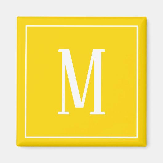 Monogram White op Golden Yellow Square Magnet (Voorkant)