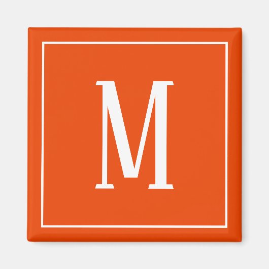 Monogram White op helder Oranje vierkant magneet (Voorkant)