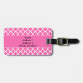Monogram White op Hot Pink Quatrefoil Patroon Bagagelabel (Voorkant horizontaal)