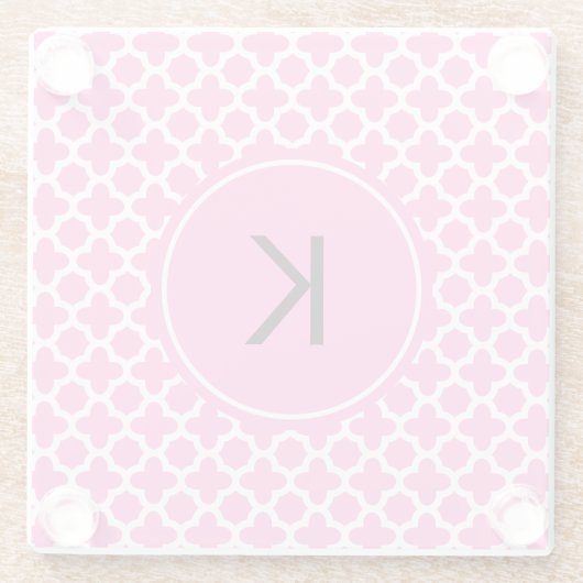 Monogram White op Hot Pink Quatrefoil Patroon Glazen Onderzetter (Achterkant)