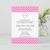 Monogram White op Hot Pink Quatrefoil Patroon Kaart (Staand voorkant)
