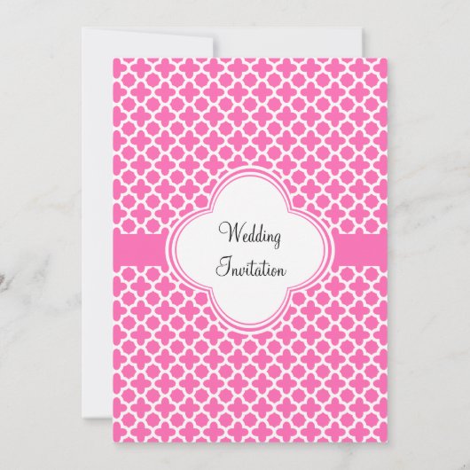 Monogram White op Hot Pink Quatrefoil Patroon Kaart (Achterkant)