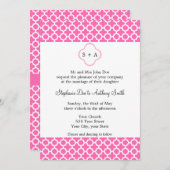 Monogram White op Hot Pink Quatrefoil Patroon Kaart (Voorkant / Achterkant)