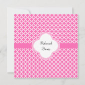 Monogram White op Hot Pink Quatrefoil Patroon Kaart (Achterkant)