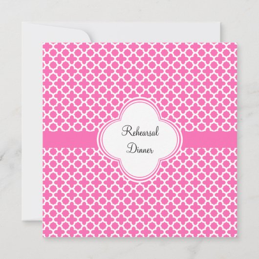 Monogram White op Hot Pink Quatrefoil Patroon Kaart (Achterkant)