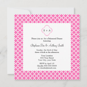 Monogram White op Hot Pink Quatrefoil Patroon Kaart