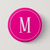Monogram White op Hot Pink Round Button (Voorkant)