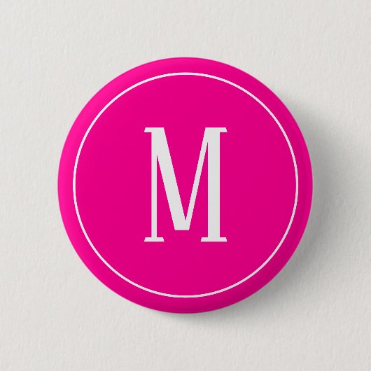 Monogram White op Hot Pink Round Button (Voorkant)