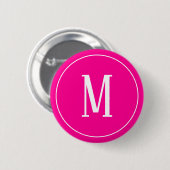 Monogram White op Hot Pink Round Button (Voorkant /achterkant)