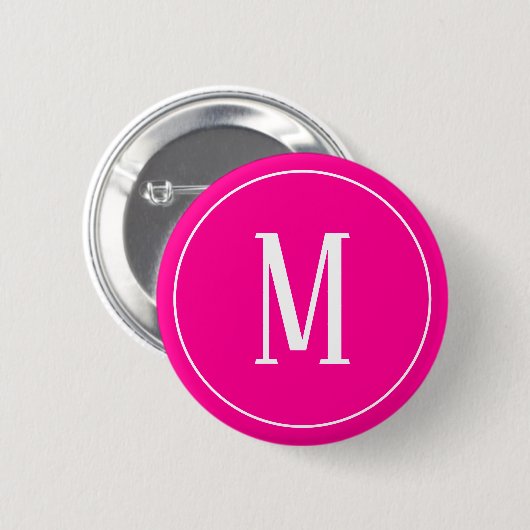Monogram White op Hot Pink Round Button (Voorkant /achterkant)