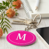 Monogram White op Hot Pink Sleutelhanger (Zijkant)