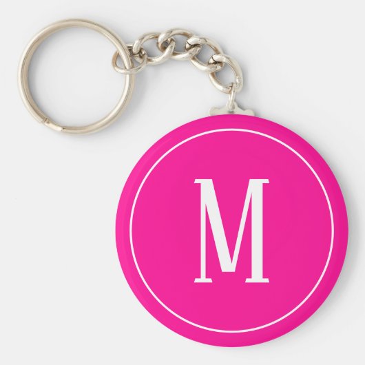 Monogram White op Hot Pink Sleutelhanger (Voorkant)