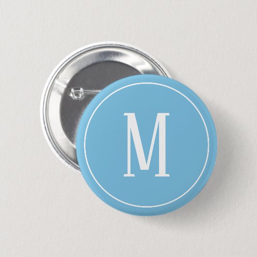 Monogram White op Light Blue Round Button (Voorkant /achterkant)