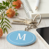 Monogram White op Light Blue Sleutelhanger (Zijkant)