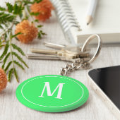 Monogram White op Light Green Sleutelhanger (Zijkant)