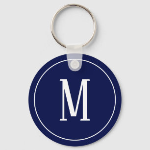 Monogram White op Navy Blue Sleutelhanger